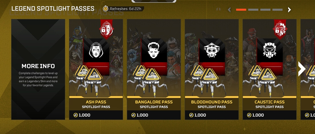 Legend spotlight passes in Apex menu